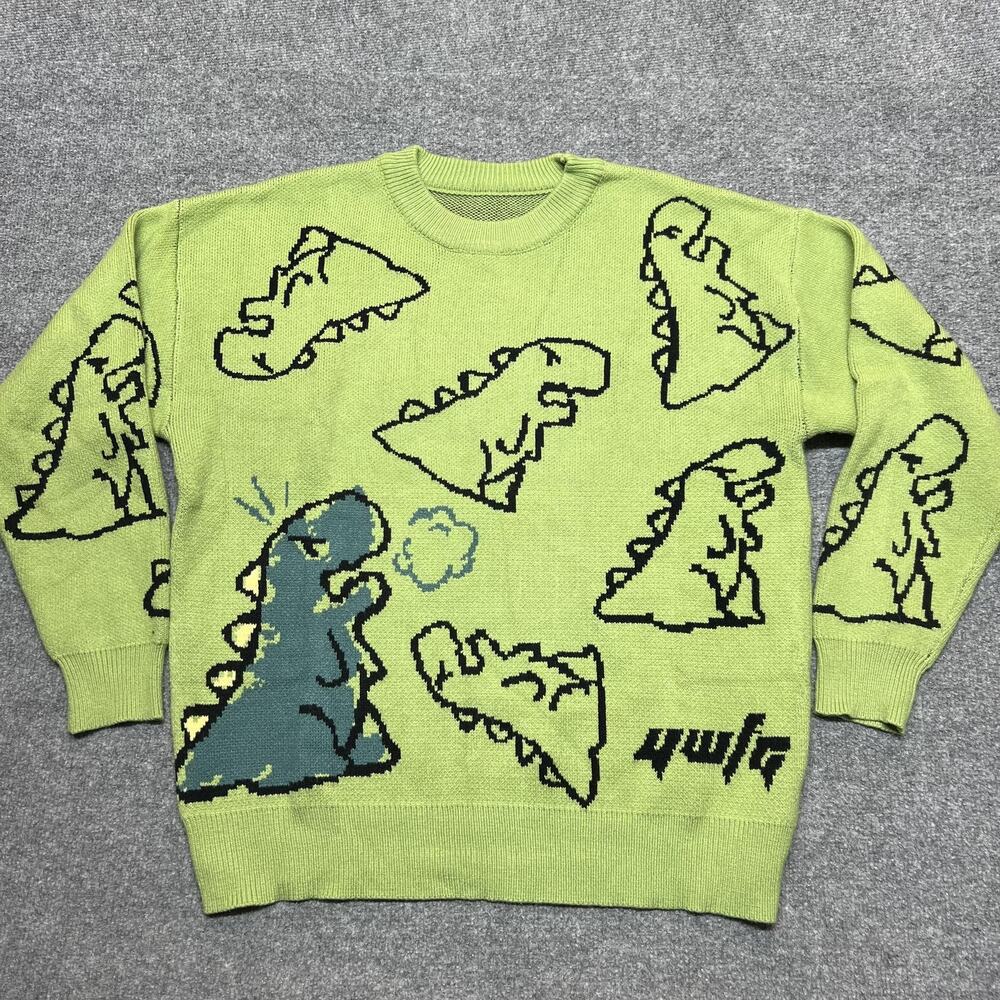Aelfric Eden Dinosaur Sweater Adult Large Green Cartoon Dino Pullover Knit